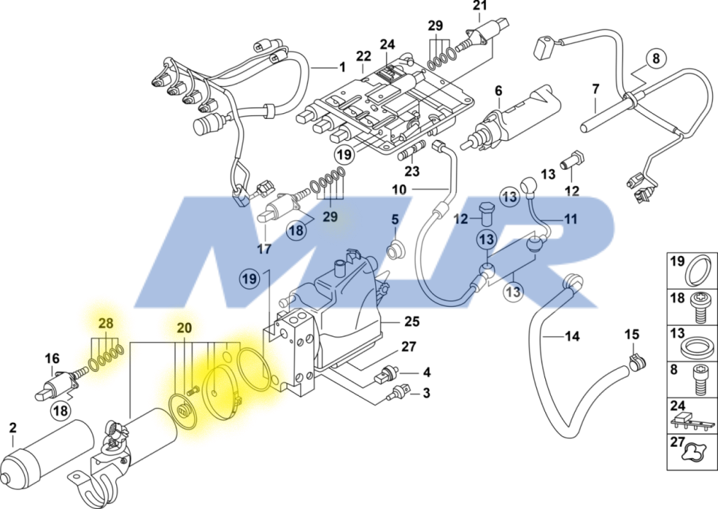 BMW E6x E60 E61 E63 E64 M5/M6 SMG III Lower Hydraulic Pump Seal Kit 21542282998 23017841032 23017838933 diagram